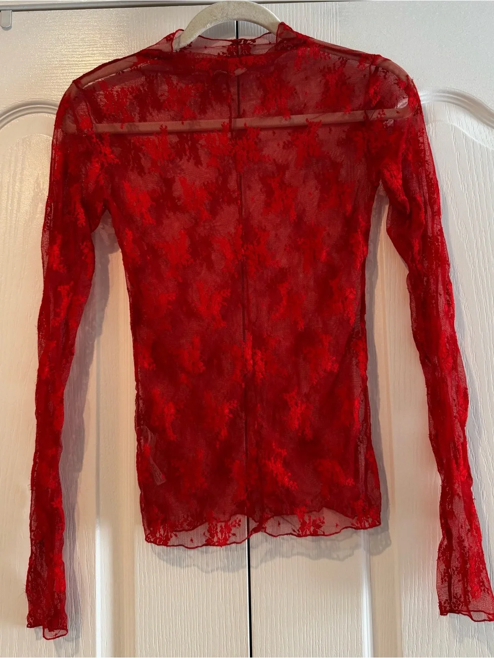 Free People Intimately Red Lace Long-Sleeve Layering Top - Size M